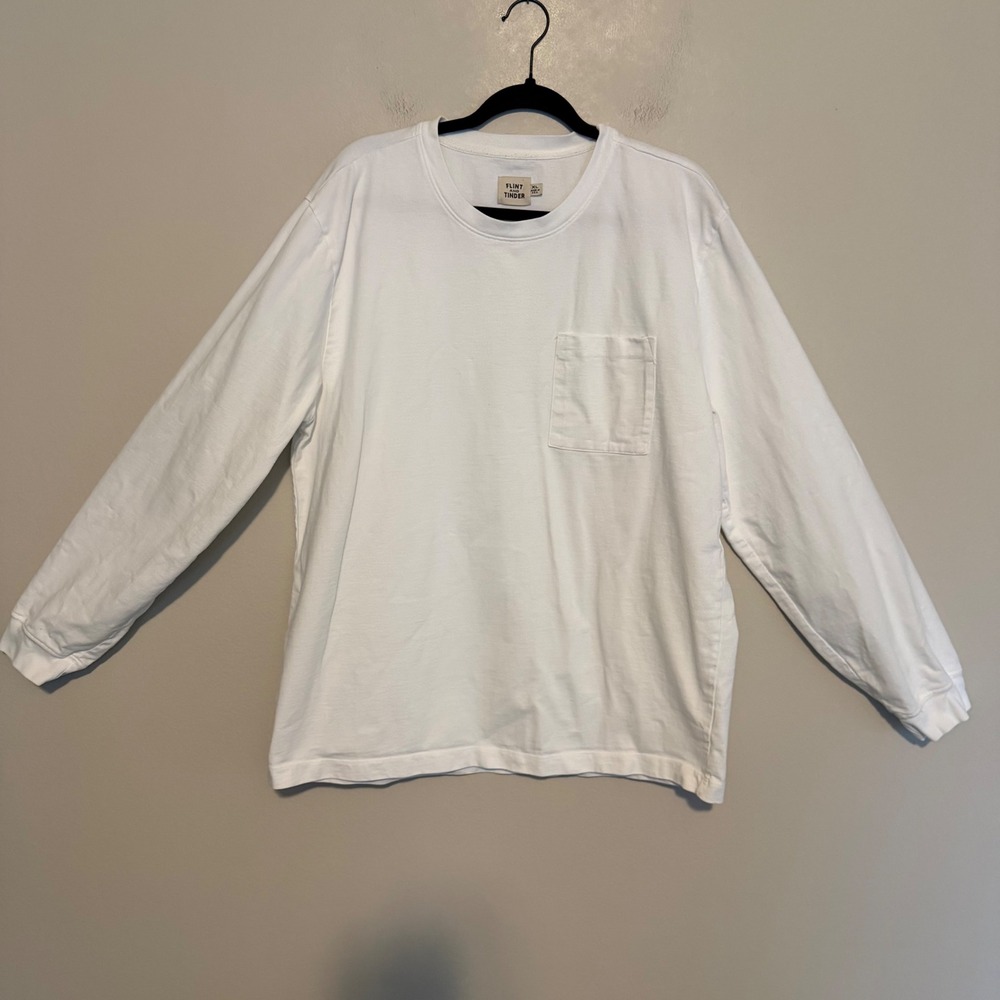Flint and Tinder American Heavy Knit Long Sleeve pocket tee white cotton XL